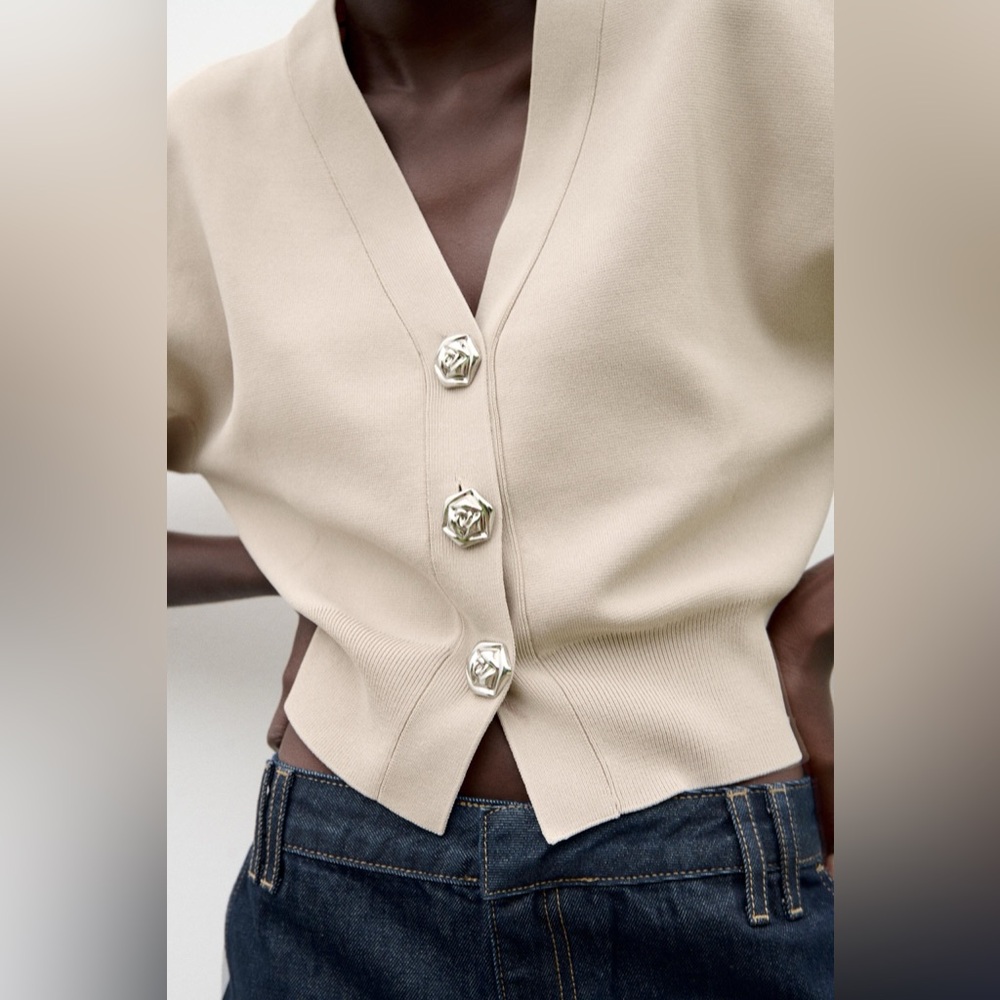 Zara Beige Cardigan with Button Detail